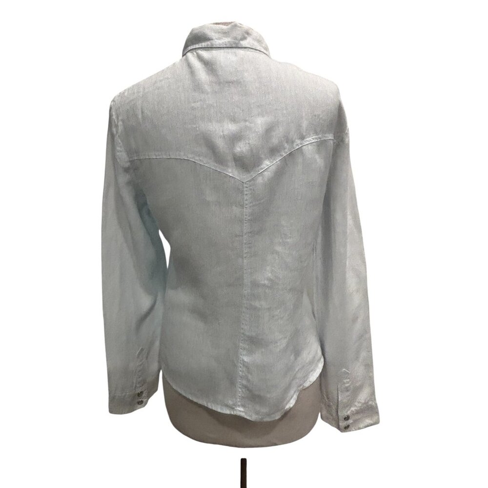 Sundance Catalog Linen Western Shirt Women M Pearl Snap Cowboy Boho USA Made - Picture 6 of 10